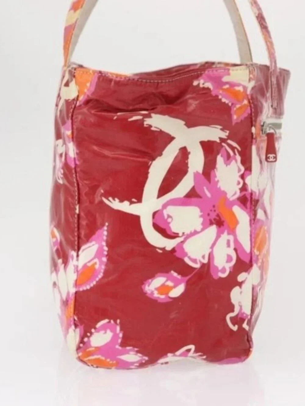 CHANEL Camelia Tote Bag Nylon Red CC Auth 164053